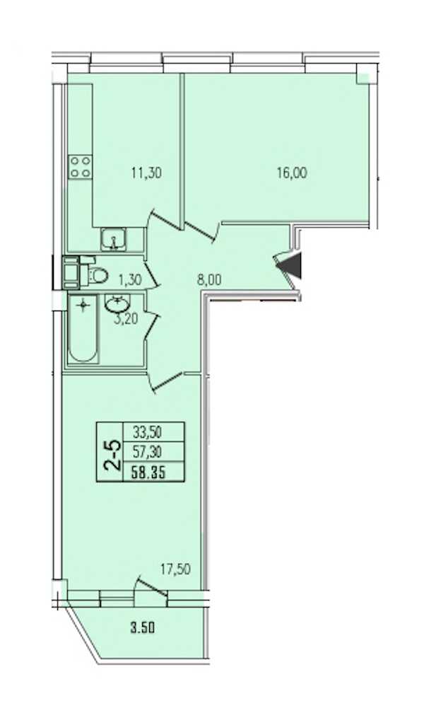 Двухкомнатная квартира в : площадь 58.35 м2 , этаж: 5 – купить в Санкт-Петербурге